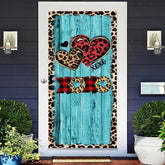 Lofaris Leopard Hearts Blue Wood Valentines Day Door Cover